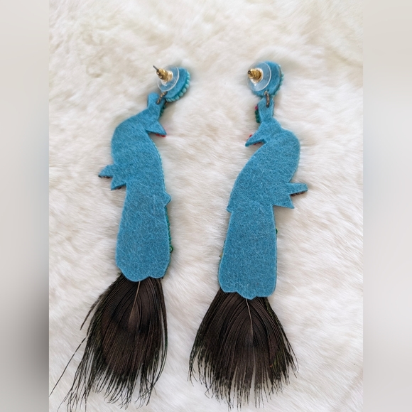 Peacock Beaded Feather Earrings - Picture 3 of 5